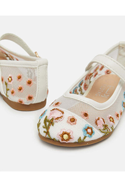 REDTAG Girls White Embroidery Ballerina