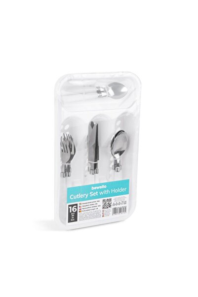 CED AUTO TRADE Cutlery set with stand - white - 16 pieces - 32.7 x 19.5 x 4.7 cm