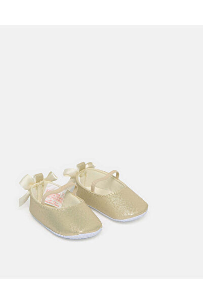 REDTAG Baby Gold Bow Embellished Pram Shoes