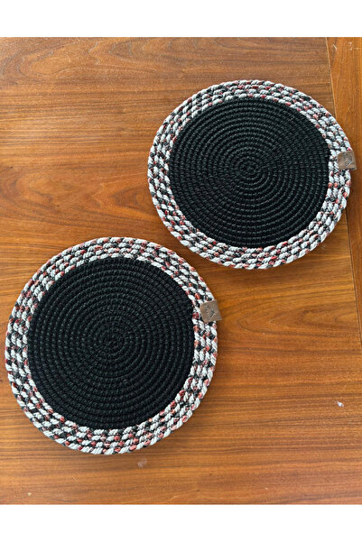 Home Inn Home Textile Black Patterned Round 2-Piece Placemat Set – for Stylish Table Presentations
