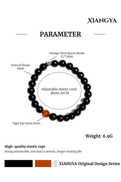 XIANGYA Beaded Bracelet For Men Ebony Bracelet with Tiger Eye Stone | The Ember Within