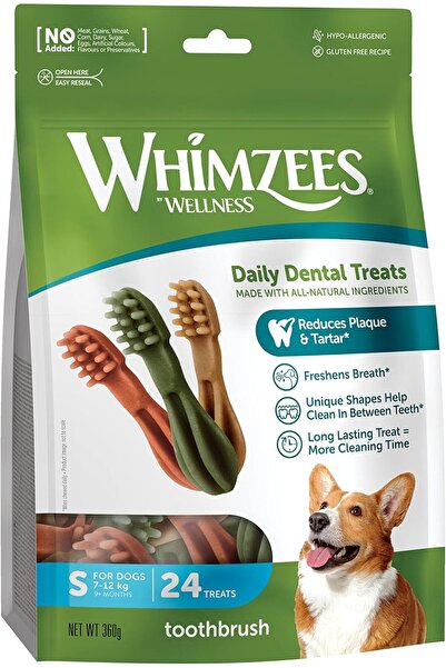 Whimzees Natural Grain-Free Candy Toothbrush Dental Chews for Dogs, Milk Flavor, 24 pcs (360 g)