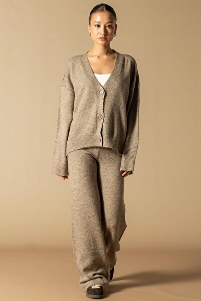 Olcay V-Neck Cardigan Pants Knitwear Set Vi̇zon 9368-Tk