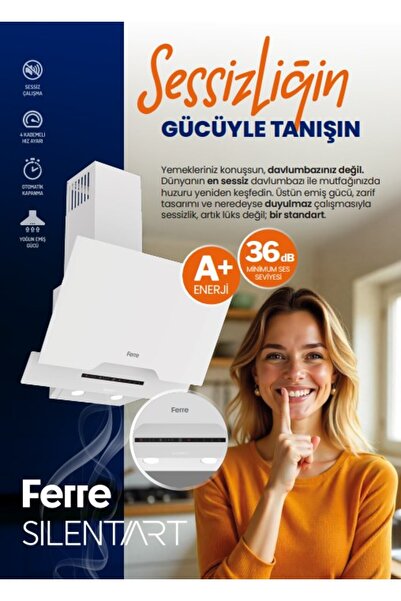 Ferre FryArt&FlowArt Dio Sessiz Davlumbaz Beyaz Ankastre Set ( D064-SA + SC406-WFA wok + XE63CB )