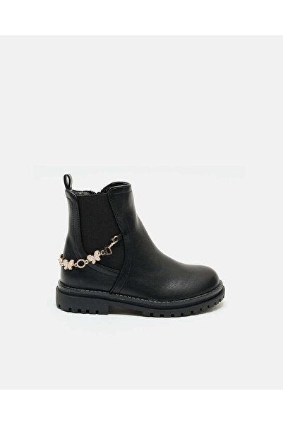 REDTAG Girls Black Laser Cut Chelsea Boot