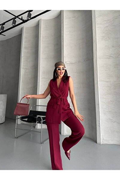 Bella Breeze Women's Belted Vest Pants Suit