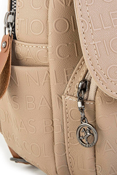 Nas Bag Women's Backpack and Shoulder Bag Convertible Design - Sand Tan Embossing