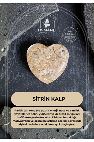 OSMANLI DOĞAL TAŞ Sertifikalı Sitrin Kalp