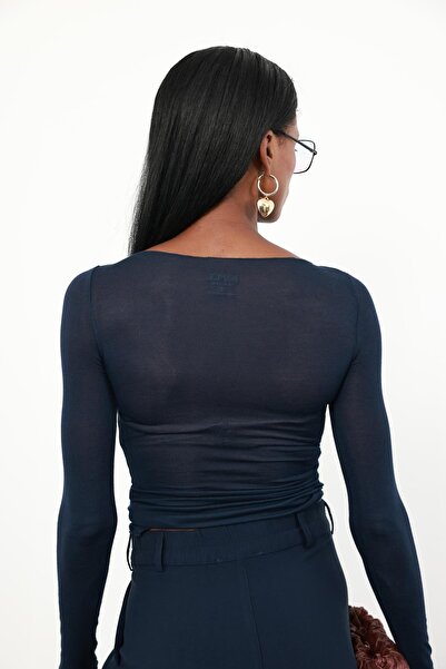 manana fashion Boat Neck Cashmere Sheer Blouse