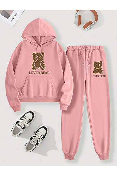 onlymoon tekstil Women's Oversized Hooded Tracksuit Set Winter Cotton Inside Double Top and Bottom Set