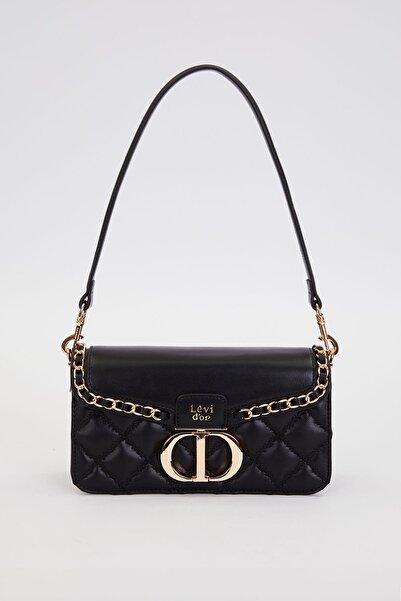 Levidor Siyah Çift Askılı Kapitone Omuz Çantası