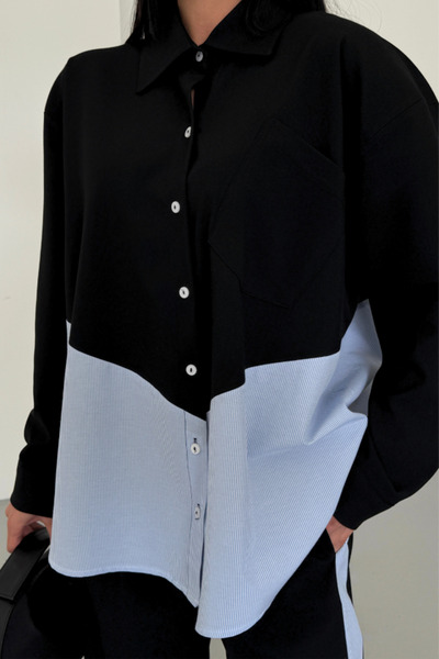 Lady Moss Polyvi̇skon - Poplin Piece Shirt Pants Suit - Black