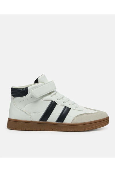 REDTAG Men White Stripped High Top Sneakers