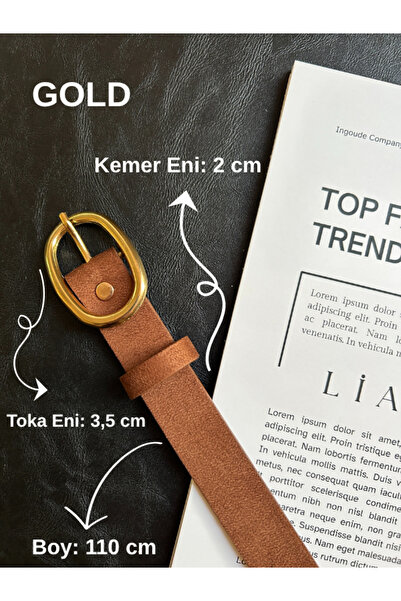 LİA KEMER Desire Ring Patterned Suede Women's Gold Buckle Belt Jacket Belt Dress Belt Trouser Belt