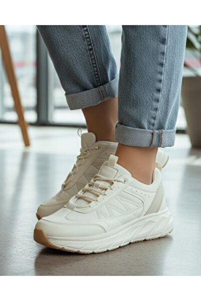 REDTAG Women Cream Lace Up Sneakers