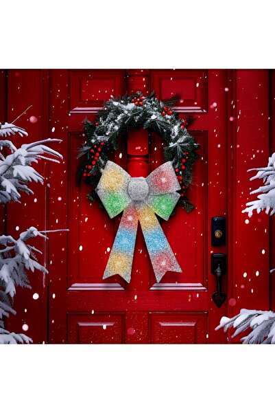 CED AUTO TRADE LED bow decoration with lights - silver - 11 colored LEDs - 40 x 30 cm