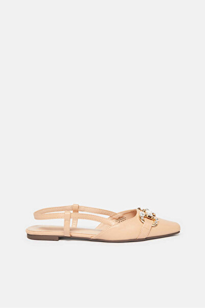 REDTAG Women Beige Embellished Buckle Trim Slingback Mule