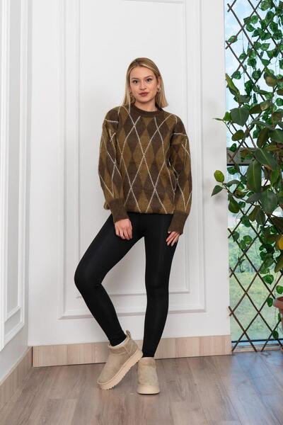 ribana Women's Diamond Pattern Soft Wool Knit Sweater