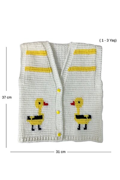 Uretti - Çiğdem 1390 2517 Hand Knitted Duck Pattern Vest / 1 - 3 Years Old
