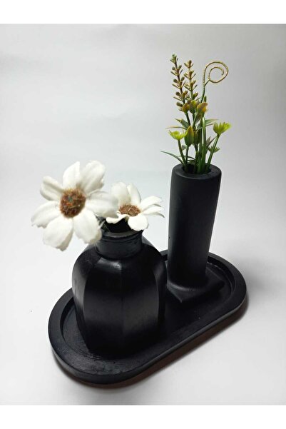 emilysamy Decorative Double Vase Set with Plate Black