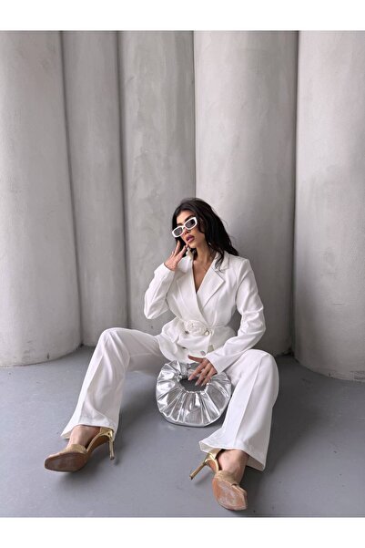 Bella Breeze Kadın Gül Kemer Detaylı Palazzo Takım Elbise