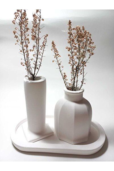 emilysamy Decorative Double Vase Set with Plate White