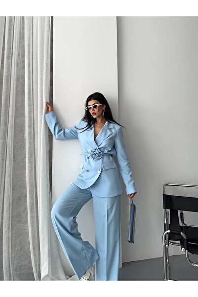 Bella Breeze Women's Rose Belt Detailed Palazzo Suit