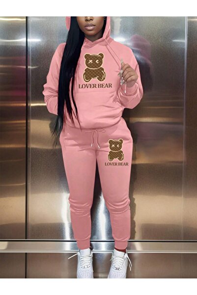 onlymoon tekstil Women's Oversized Hooded Tracksuit Set Winter Cotton Inside Double Top and Bottom Set