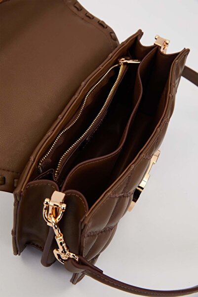 Levidor Καφέ τσάντα ώμου με διπλό λουράκι με καπιτονέ