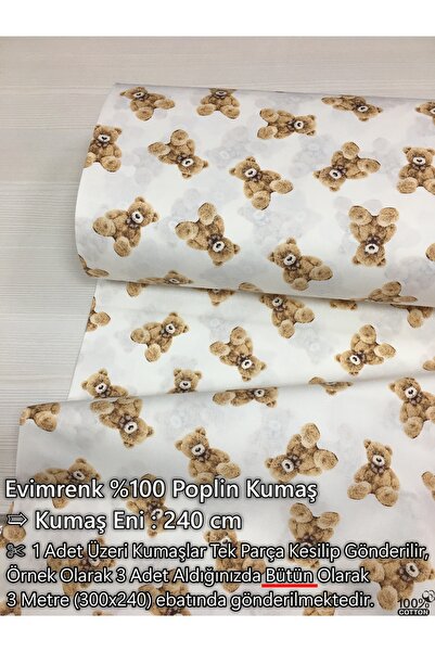 Renk Tekstil Beau Teddy Desenli Doğal %100 Pamuk Poplin Kumaş