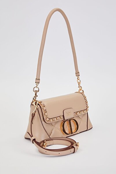 Levidor Quilted Embroidery and Chain Knit Detailed Double Strap Medium Size Women's Shoulder Bag Lv930583