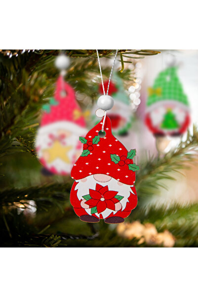 CED AUTO TRADE Set decoratiuni brad - pentru agatat, spiridusi din lemn - 4 t...