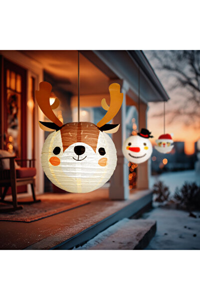 OEM Lampion decorativ din hartie – model ren – O30 cm – maro/alb