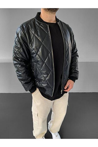 NO1 KONSEPT Μαύρο Premium Καπιτονέ Δερμάτινο Παλτό Bomber