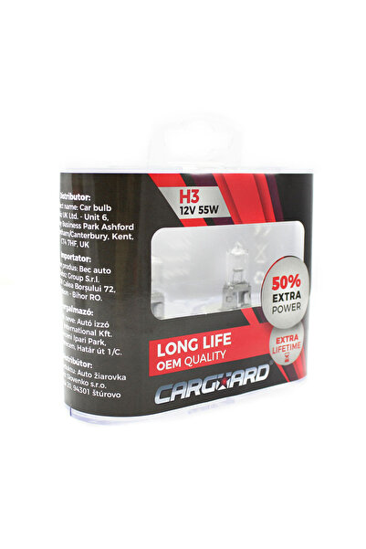 OEM Set de 2 becuri Halogen H3, 55W +50% Intensitate - LONG LIFE - CARGUARD