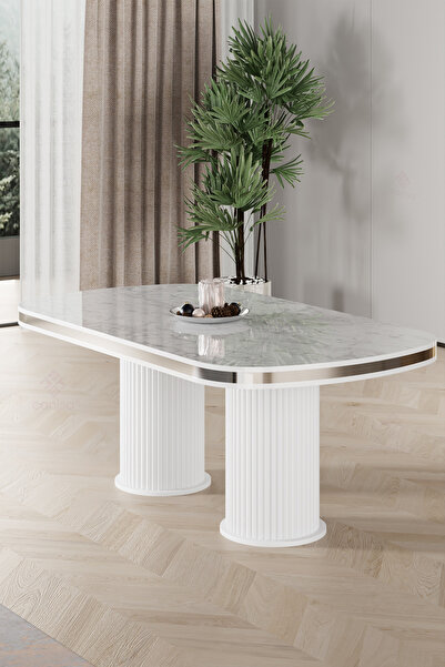 Canisa Galya Serisi Lak Panel 90x168 Sabit Beyaz Mermer Desen Mutfak Masası