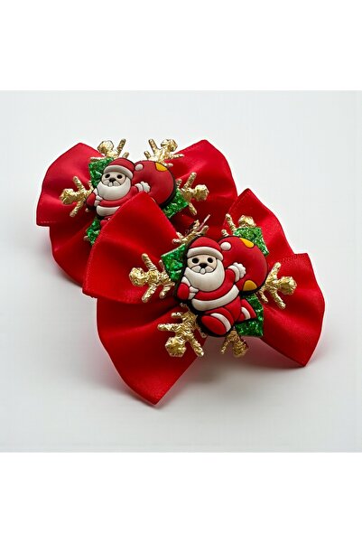 ALS Tasarım Dünyası Red Color Santa Claus Themed Christmas, New Year, Clip-On Hairpin