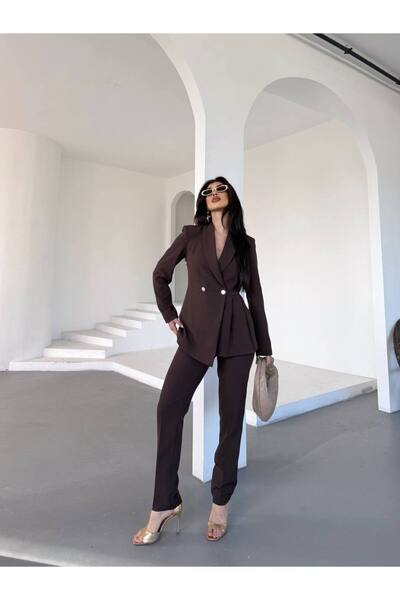 Bella Breeze Kadın Yan Pileli Tasarım Ceket Pantolon Takım Elbise