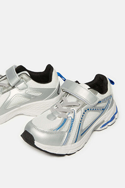 REDTAG Boys White And Silver Textured Trainers