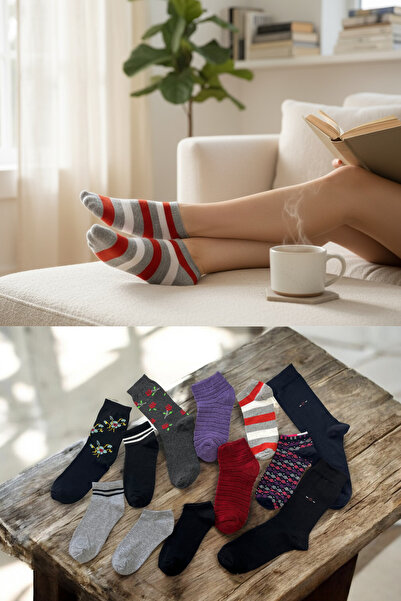 KAYS Women's Men's 12-Piece Mixed Socks - Booties - Reverse Towels - Socks Set Patterned, Plain, Colorful Models