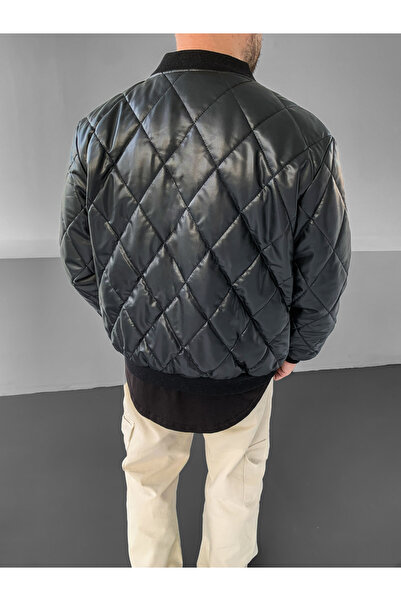 NO1 KONSEPT Μαύρο Premium Καπιτονέ Δερμάτινο Παλτό Bomber