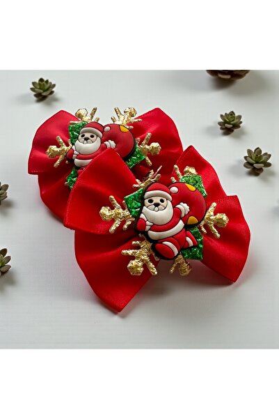 ALS Tasarım Dünyası Red Color Santa Claus Themed Christmas, New Year, Clip-On Hairpin