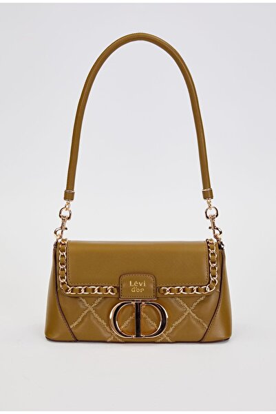 Levidor Quilted Embroidery and Chain Knit Detailed Double Strap Medium Size Women's Shoulder Bag Lv930583