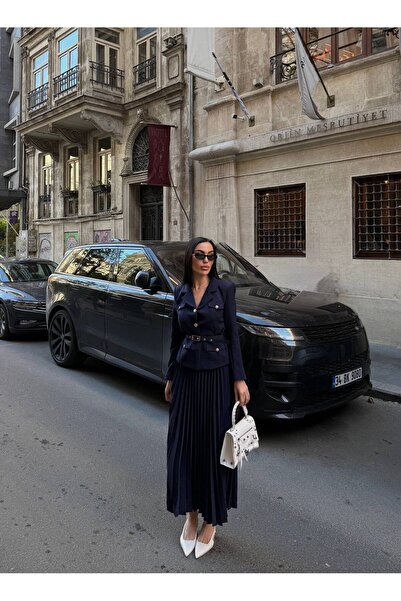 Diemmood Kadın Altın Düğme Detaylı Kemerli Vatkalı Tesettür Piliseli Etek ve ...