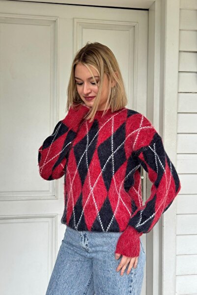 ribana Women's Diamond Pattern Soft Wool Knit Sweater