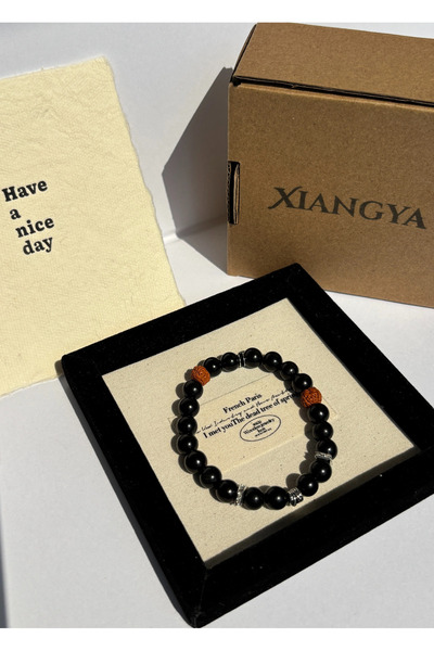 XIANGYA Black Ebony Bracelet with Rudraksha and Silver Accents