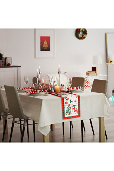 CED AUTO TRADE Decorative table runner – elf pattern – 183 x 33 cm – red/black – polyester