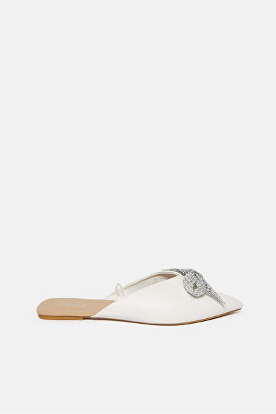 REDTAG Women White Embellished Bow Trim Mule