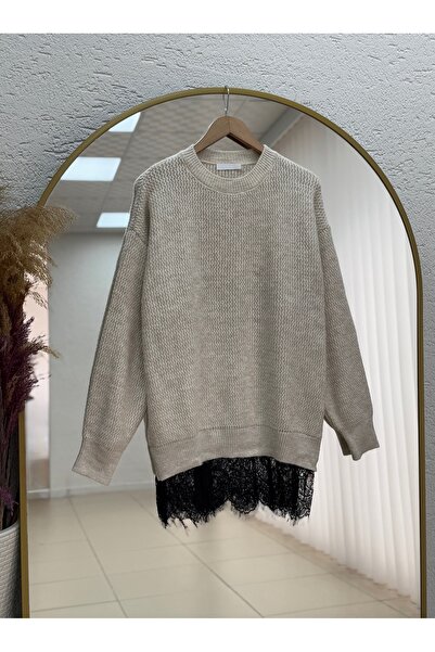 BENAHOLL Πλεκτό πουλόβερ με διακοσμητικά λεπτομέρειες με δαντέλα Allegra-Zİ4514 Stone