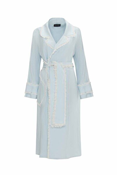 MISS DALIDA Püskül Detaylı Keten Mavi Trençkot